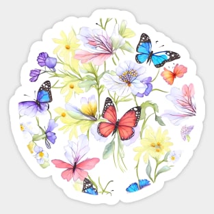 Colorful wildflowers and butterflies Sticker